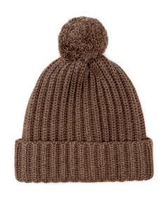 Chunky Ribbed Knit Cashmere Hat With Pom-Pom